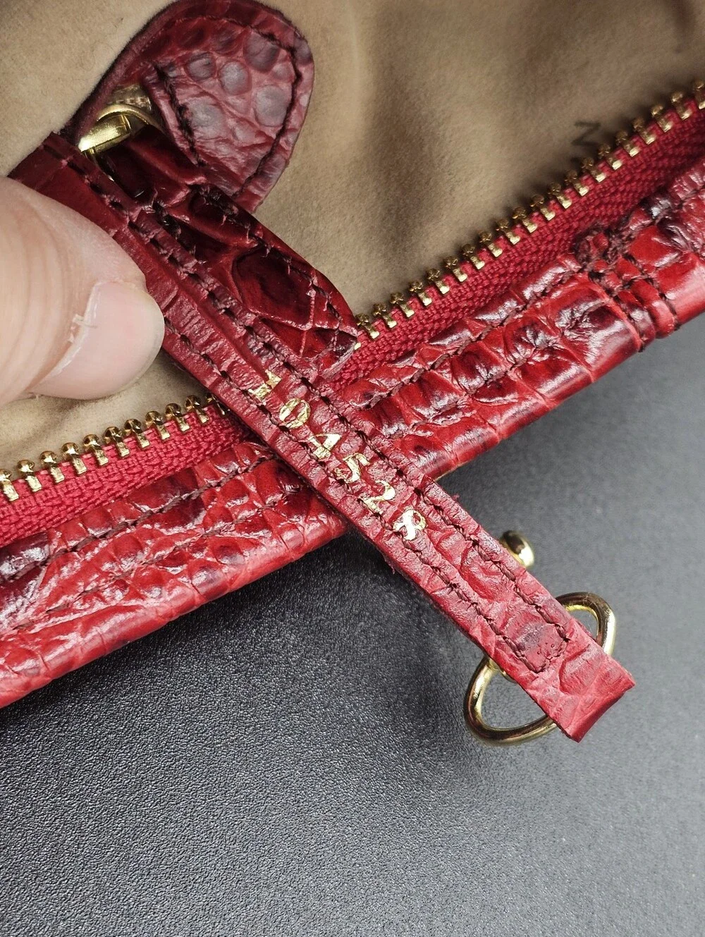Brahmin Red Croc-Embossed Satchel with Removable Strap